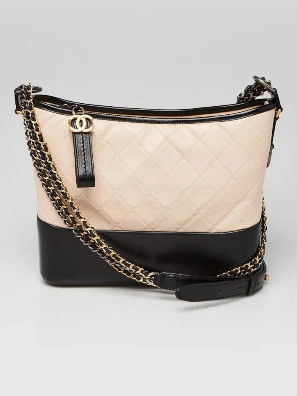 Chanel Beige/Black Quilted Leather Medium Gabrielle Hobo Bag